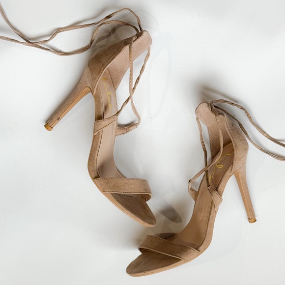 Lulus Aimee taupe suede lace up heels ❤️ - Picture 4 of 10